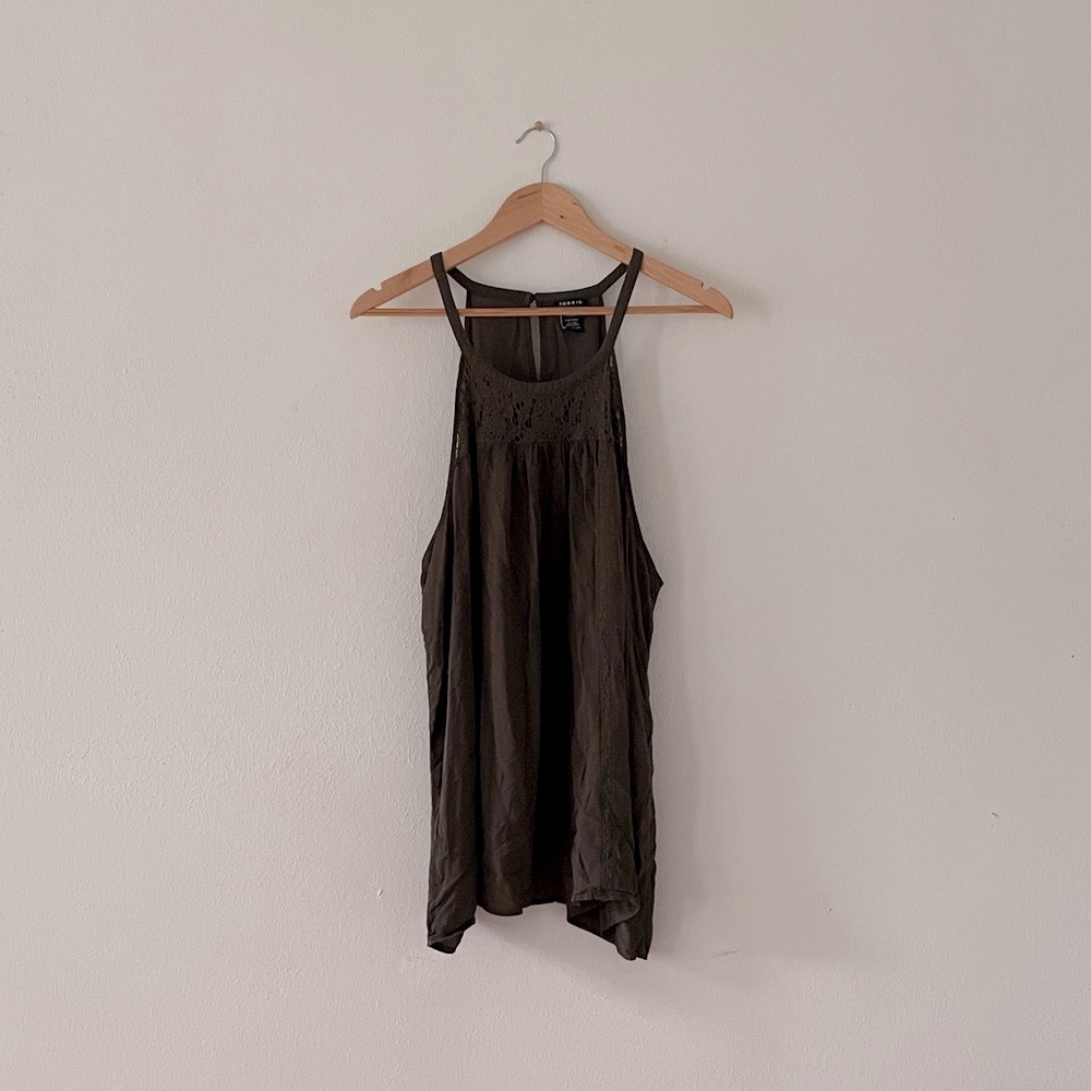 Torrid Lace Inset Tank Top Olive